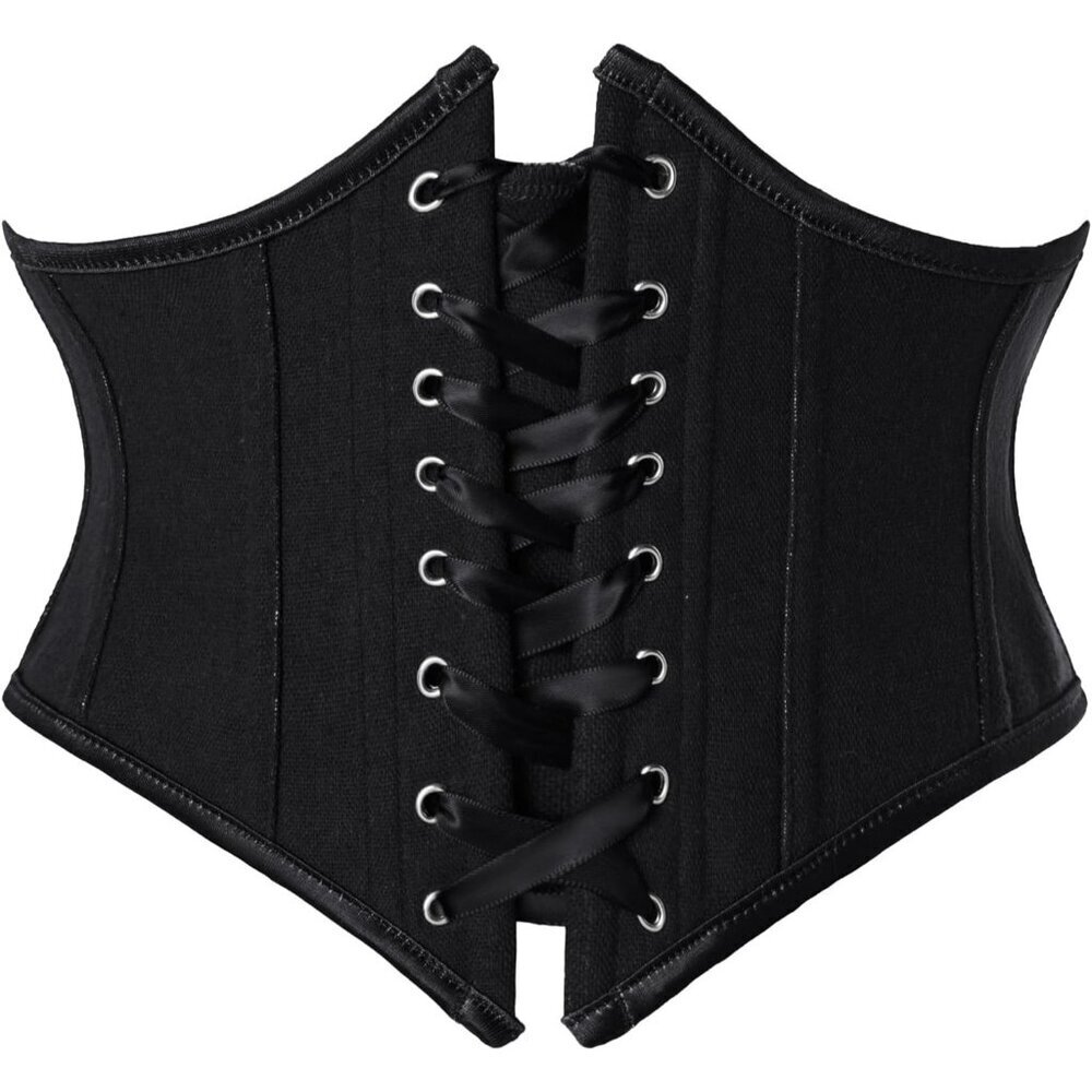 Women's Black Floral Lace Up Boned Underbust Darkness Corset  Waist Belts